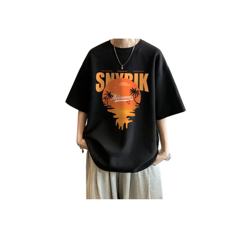 Sunset Print Large Size Half Sleeve T Shirt-0