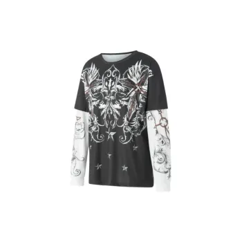 Loose Round Neck Long Sleeved Retro Printing T Shirt