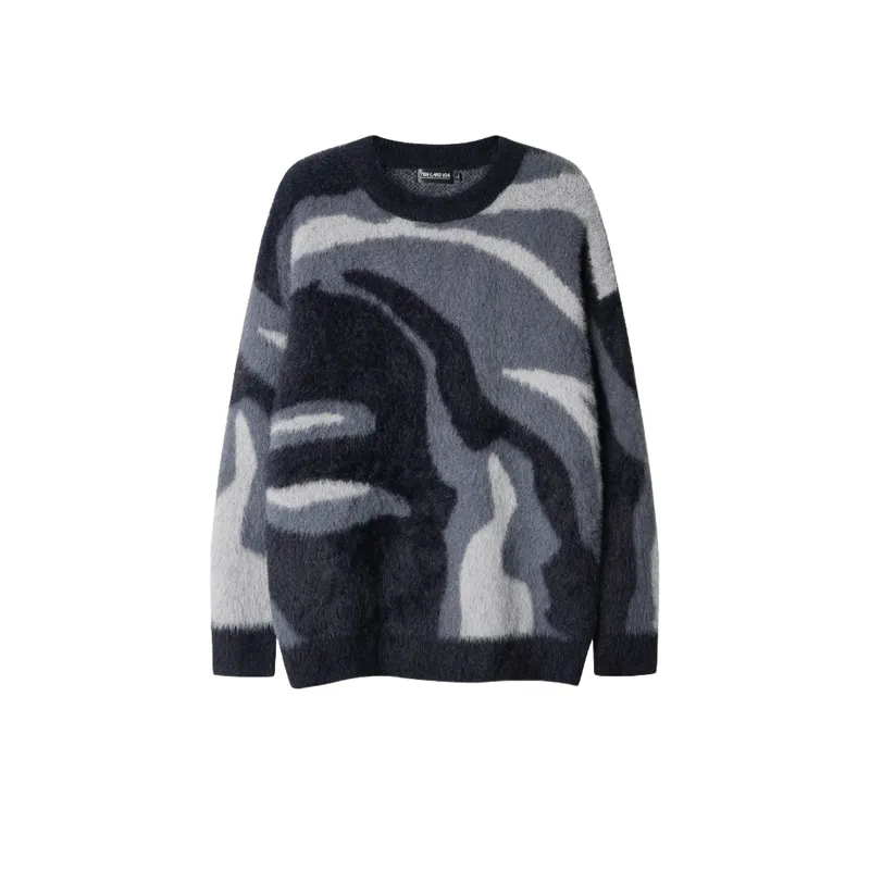 Street Lazy Zebra Seahorse Hair Crewneck Turtleneck Warm Knitted Sweater-0