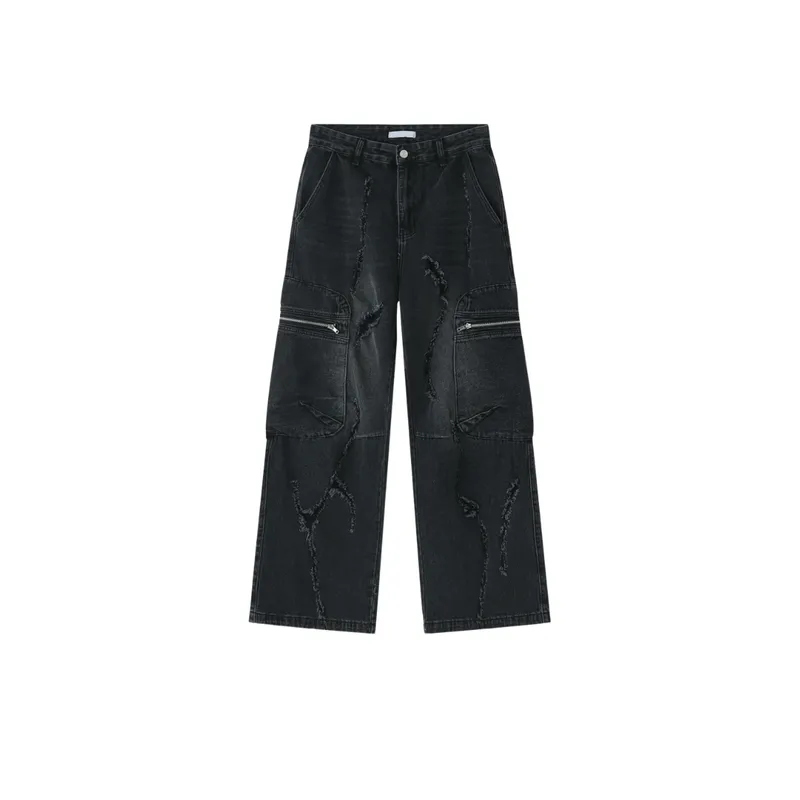 Loose Zipper Workwear Pants-3