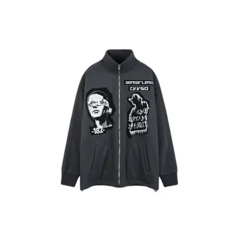 Hip Hop Embroidered Padded Velvet Zipper Street Loose Jacket