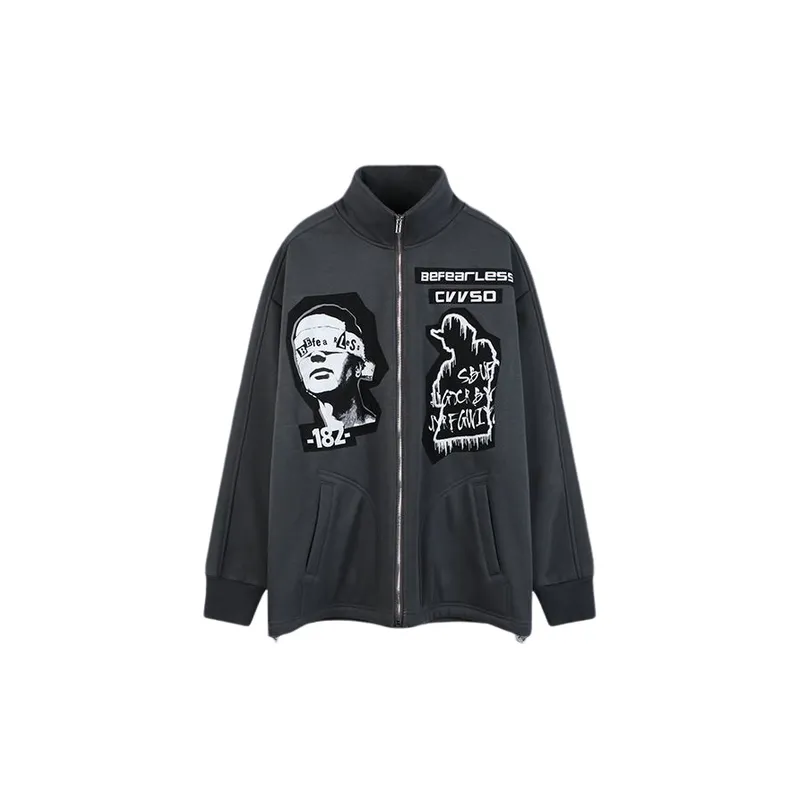Hip Hop Embroidered Padded Velvet Zipper Street Loose Jacket-0
