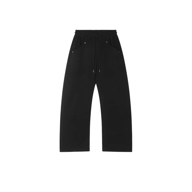 Ins Drawstring Loose Drape Neutral Casual Plus Velvet Pants-2
