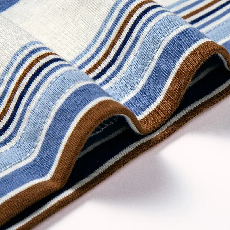 Fashionable Striped Long Staple Cotton T Shirt Unisex-3