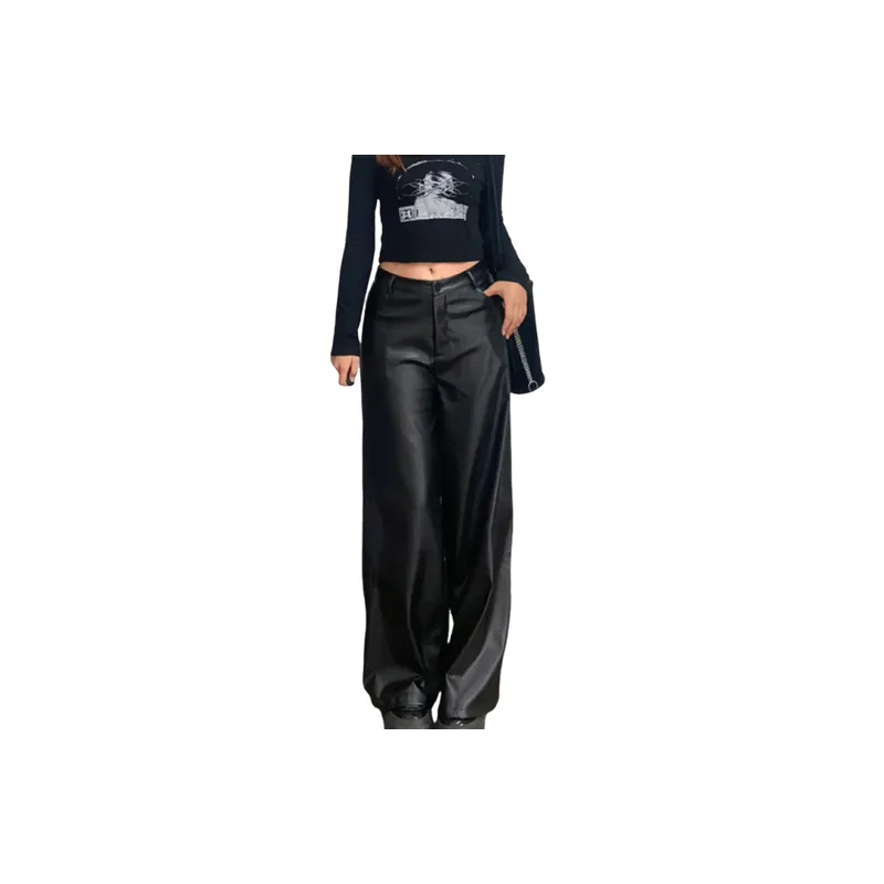 Simple Casual PU Leather Pants Women-0