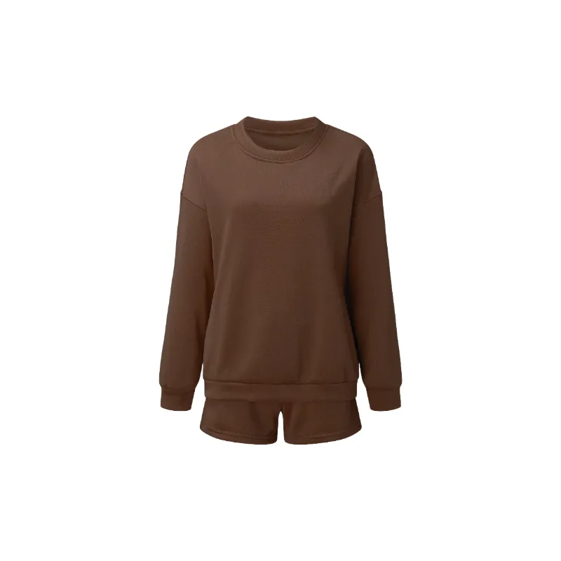 Plain Loose Polyester Sweatshirt Set Women-8