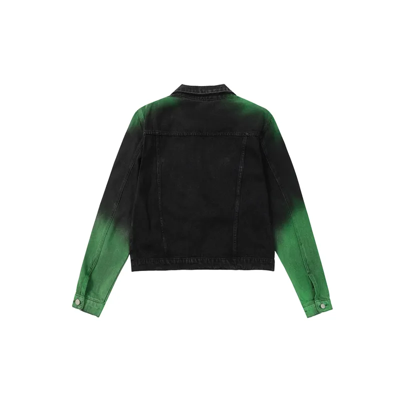 Loose Washed Contrast Color Gradient Denim Jacket-1
