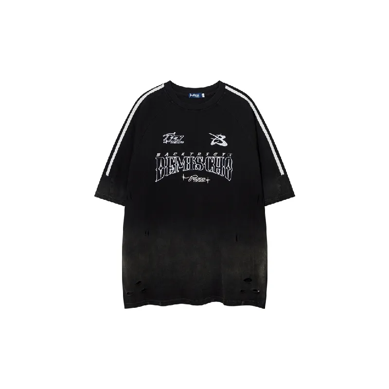 Retro Ripped Cotton Blended Fabric T Shirt-0