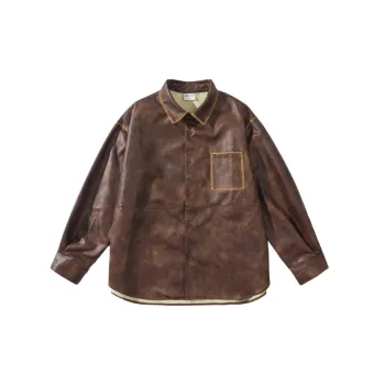 Retro Fashionable Blended Synthetic Fabrics Leather Jacket