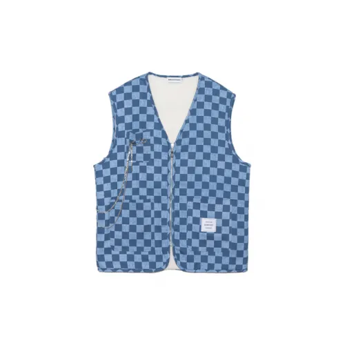 Retro Checkerboard Zipper Denim Vest