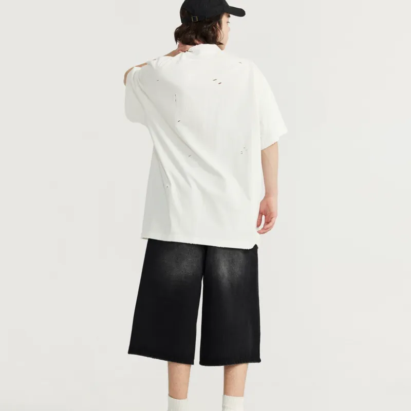 Casual Plain Denim Shorts-7