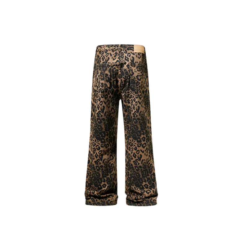 Retro Leopard Print Denim Casual Pants-1