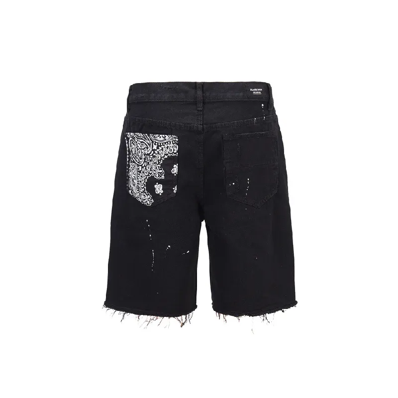 Fashionable Cashew Flower Denim Shorts-5