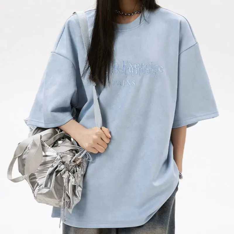 Plain Letter Polyester T Shirt-2