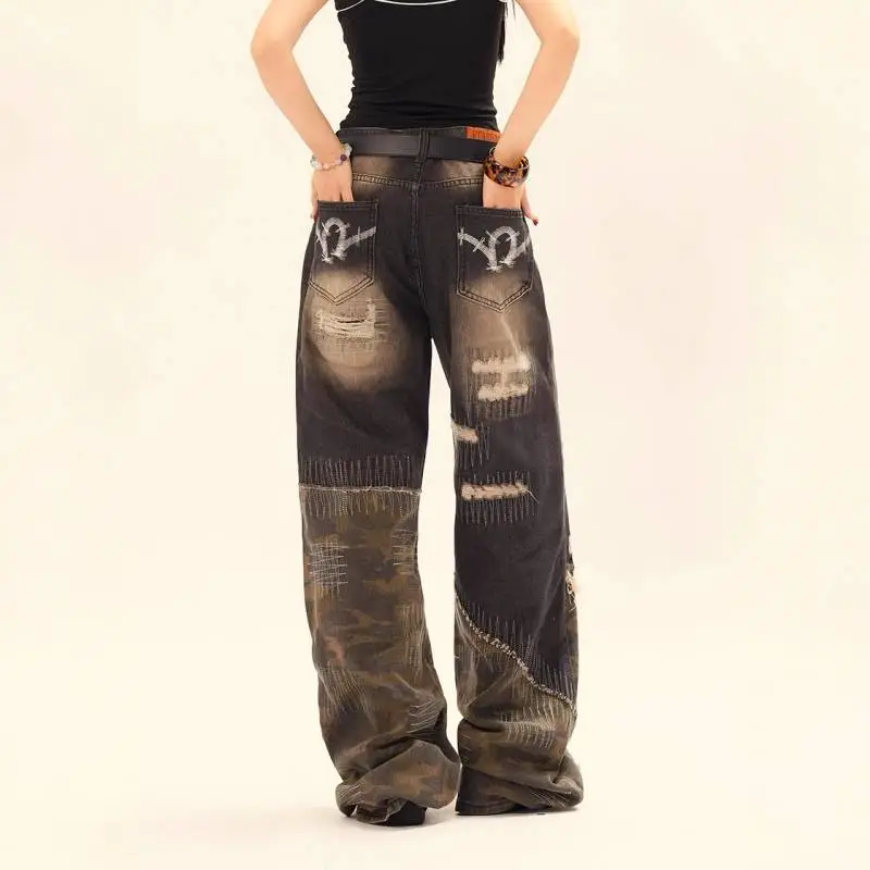 Retro Washed Loose Jeans-3