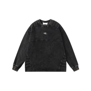 Design High end Feeling Retro Distressed Washed Pleated Long Sleeve Ins Loose Casual Sweatshirt