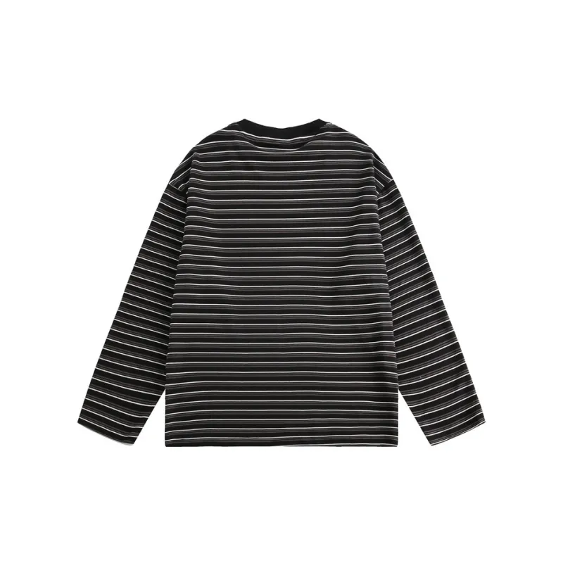 Retro Striped Blended Synthetic Fabrics T Shirt-1