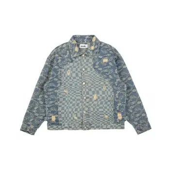 Ripped Cashew Flower Patchwork Denim Jacket