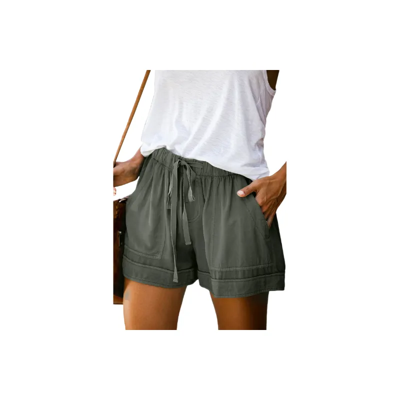 Plain Loose Cotton Blended Fabric Casual Shorts Women-1