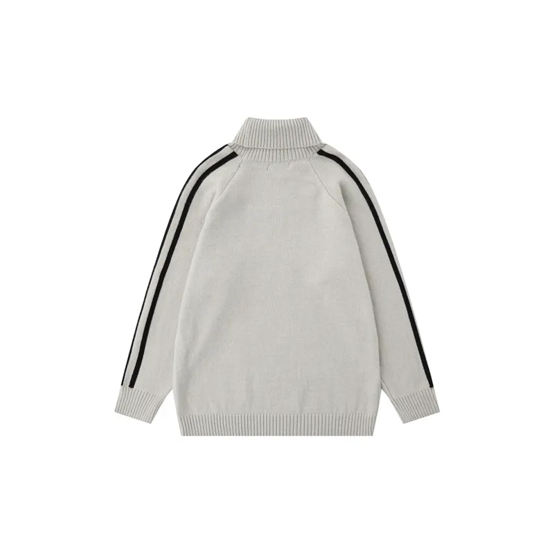 Retro Color Contrast Three Bars Striped Turtleneck Sweater-1