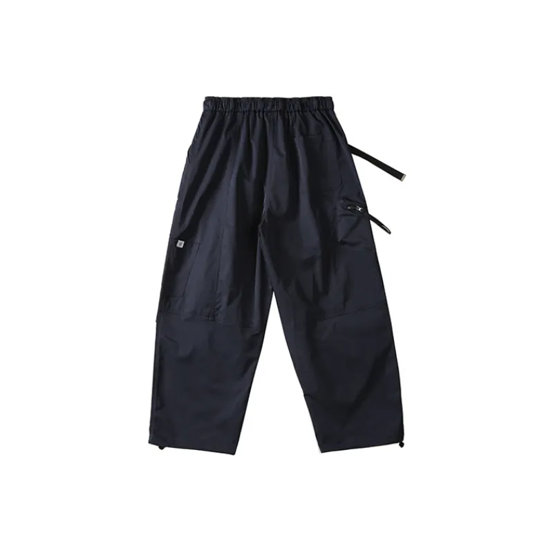 Solid Color Zipper Pocket Decor Multi functional Work Pants-7