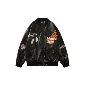 Flame Design Retro Leather Jacket