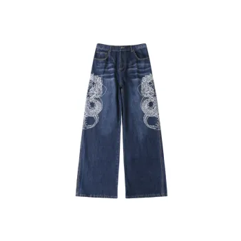 Retro Embroidered Cleanfit Straight Jeans