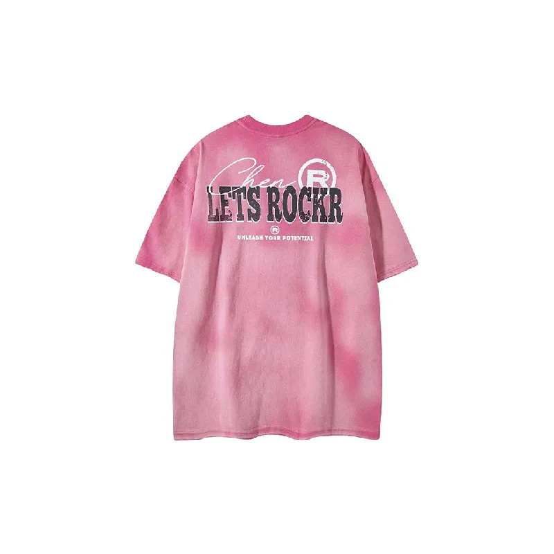 Retro Letter Cotton Blended Fabric T-Shirt-1