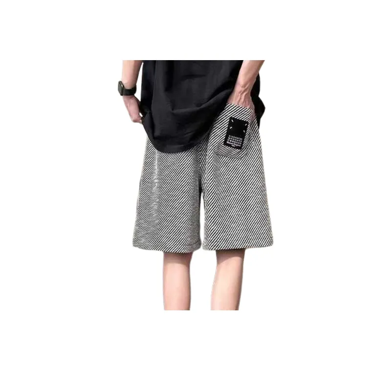Simple Retro Large Size Striped Shorts-1