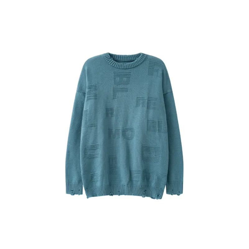 New Irregular Three dimensional Letters Jacquard Pink Round Neck Hole Base Sweater-3