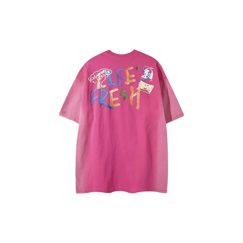 Cartoon Graffiti Cotton Blended Fabric T Shirt-1