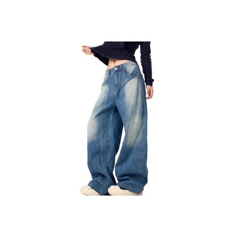Retro Washed Loose Jeans Women-1