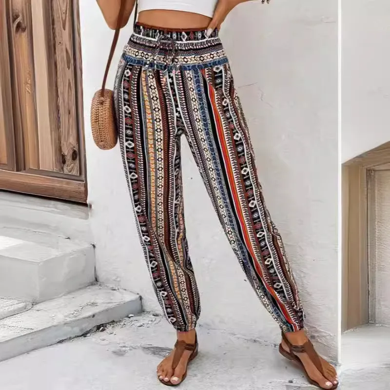 Simple Print Casual Pants-1
