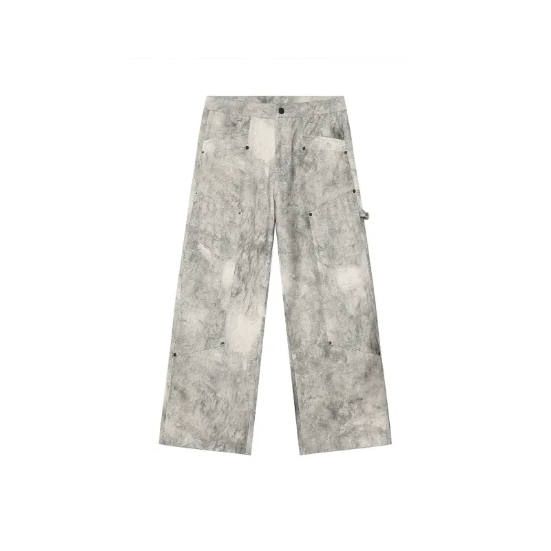 Retro Camouflage Splash Ink Printing Old Loose Casual Trousers-0
