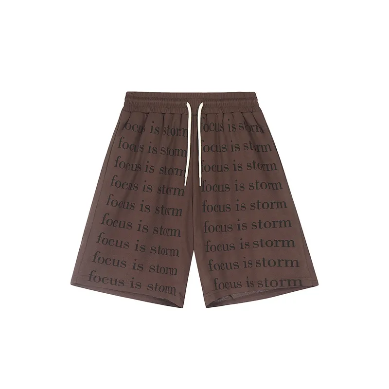 Hip Hop Full Print Drawstring Shorts-0