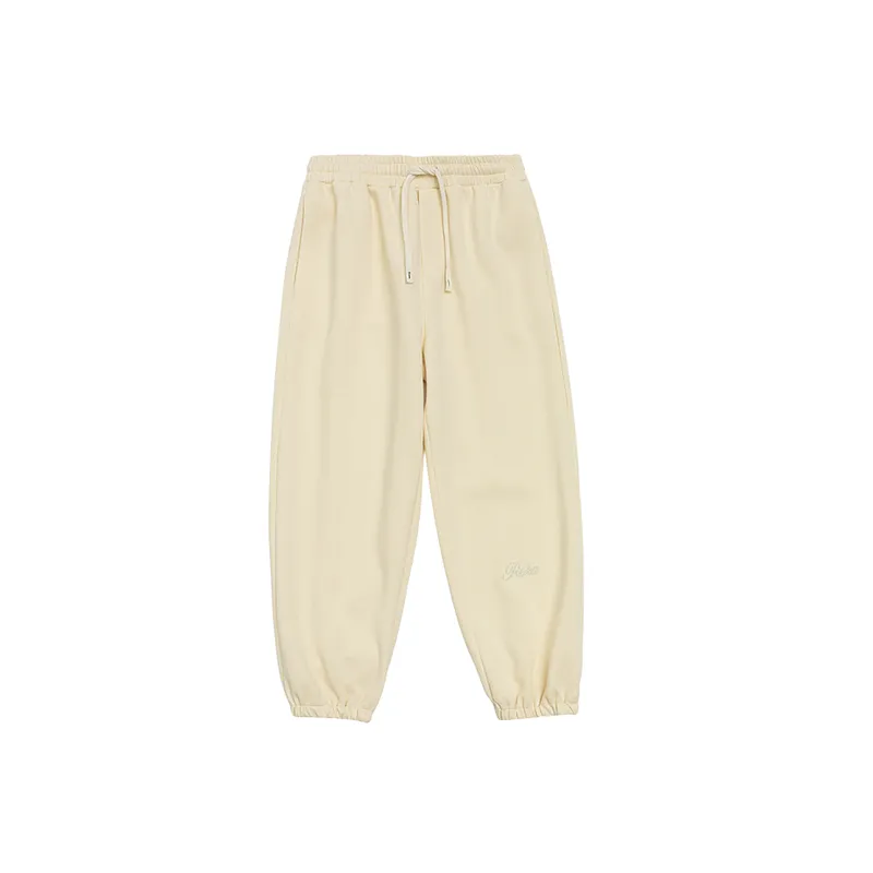 Plain Embroidery Cotton Casual Pants-0