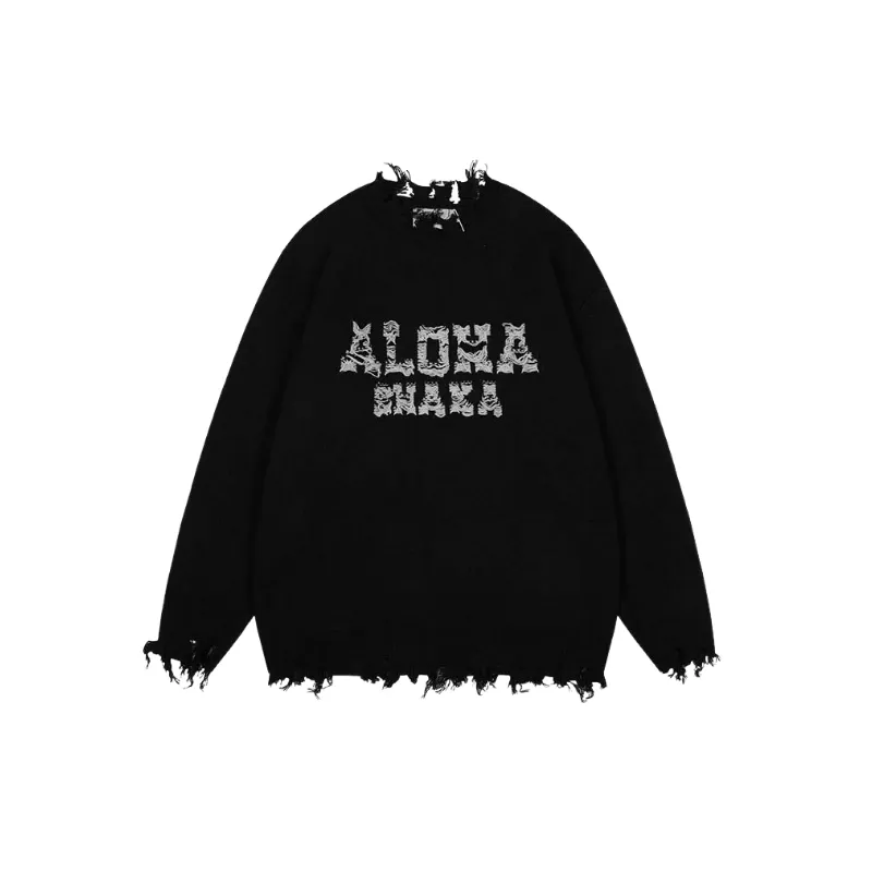 Street Ripped Blended Synthetic Fabrics Sweater-0