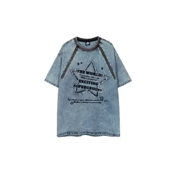 Loose Denim Embroidered Short Sleeved Vest