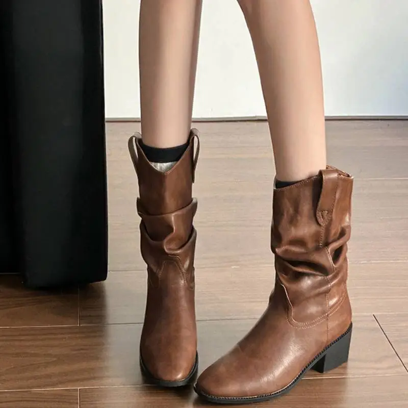 Retro Fashionable Mid Calf Boots-5
