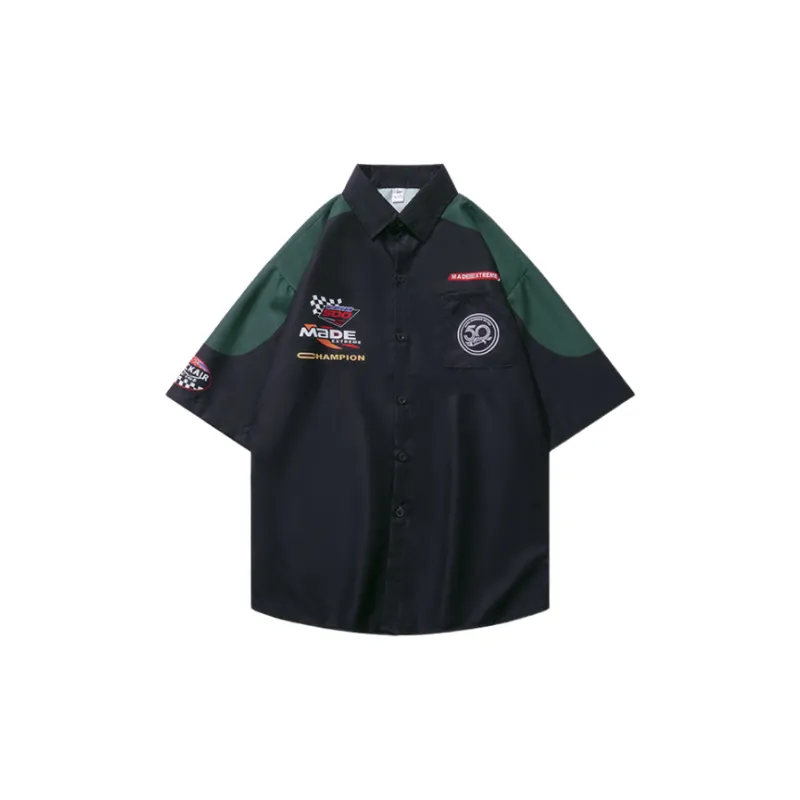 Retro Hiphop Short Sleeved Color Matching Shirt-4