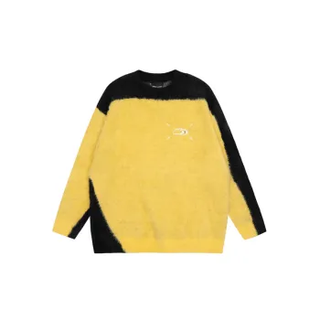 New Season Trendy Design Patchwork Color Contrasting Crewneck Sweater