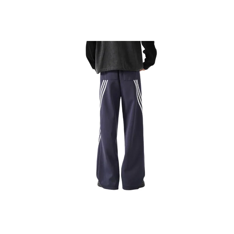 Retro Striped Blended Synthetic Fabrics Casual Pants-1