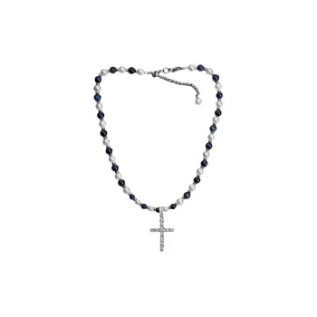 Retro Hip Hop Stone Cross Necklace