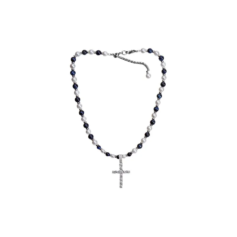 Retro Hip Hop Stone Cross Necklace-0