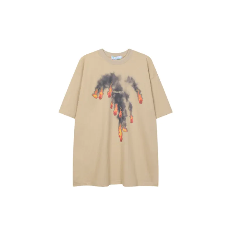 Oversize Fireball Printed Loose Crewneck Cotton Short sleeved T shirt-2