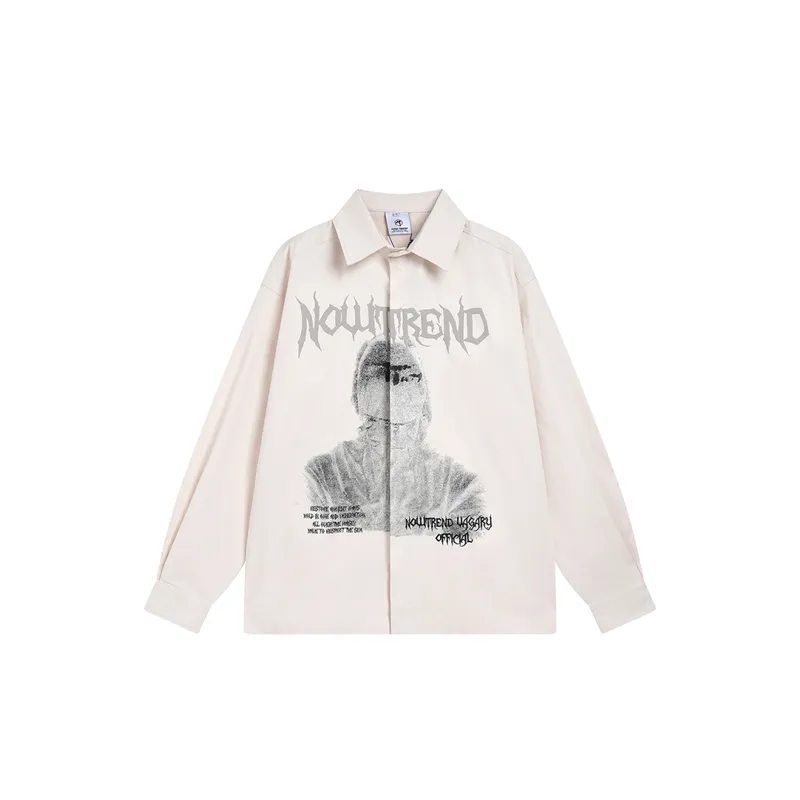 Trendy Loose Print Long Sleeved Shirt-0