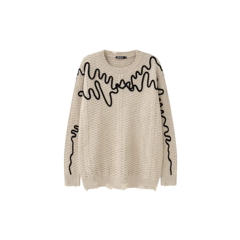 High Street Hole Retro Pair Twist Crewneck Knitted Sweater-0