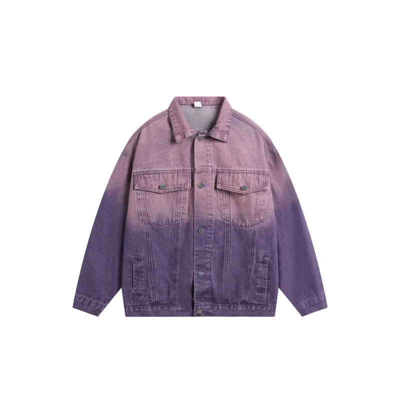 Tie dye Gradient Lapel Casual Oversize Denim Jacket-0