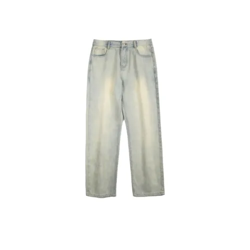 High Street Zipper Yellow Mud Blue Black Straight Loose Ins Long Jeans