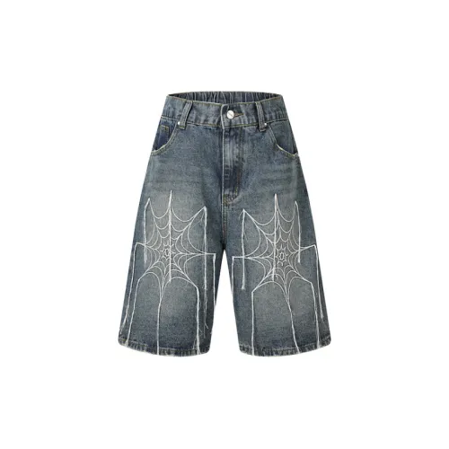 Retro Loose Cashew Flower Print Spider Denim Shorts